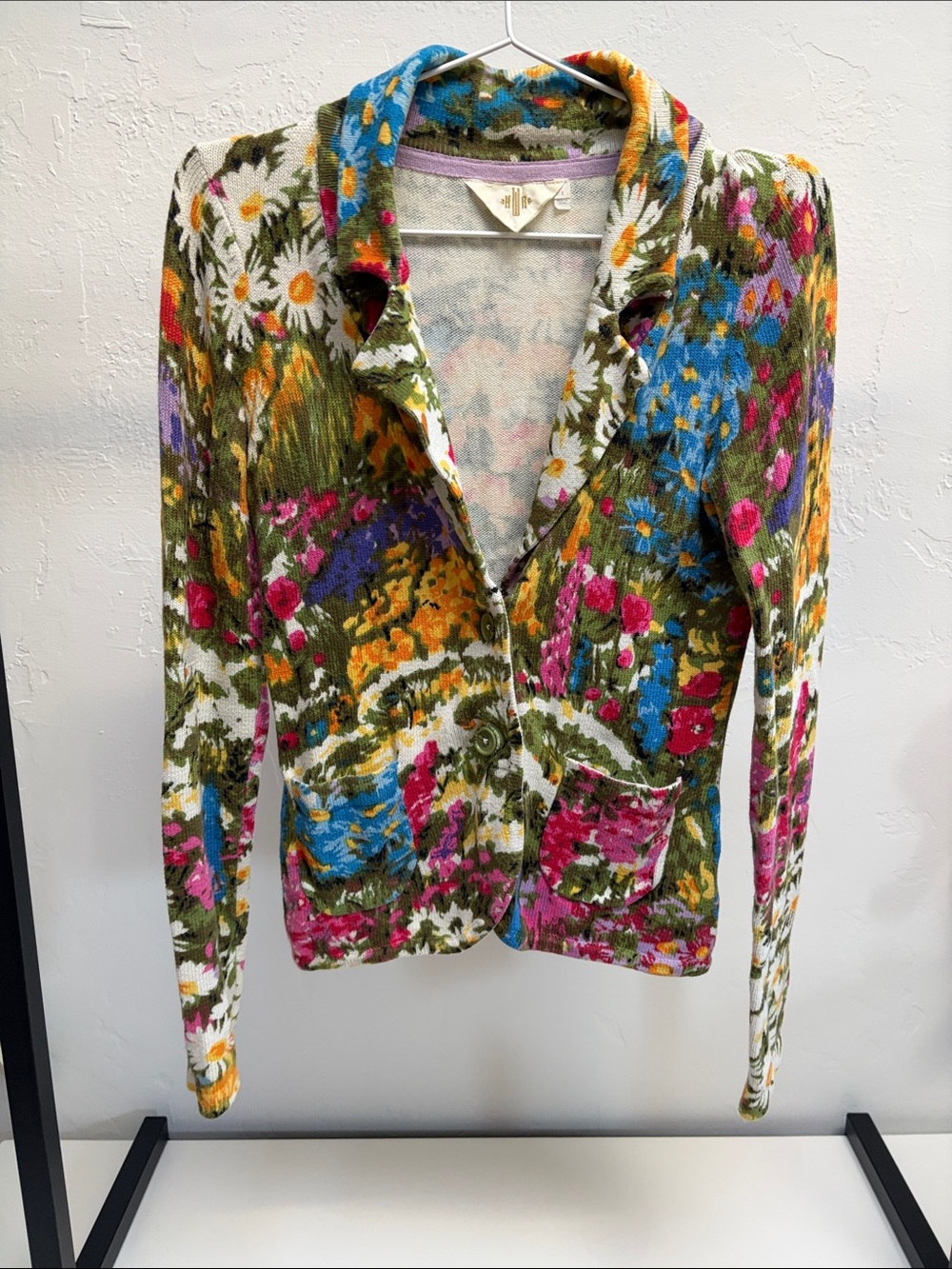 Anthropologie Multicolor Floral Knit Blazer